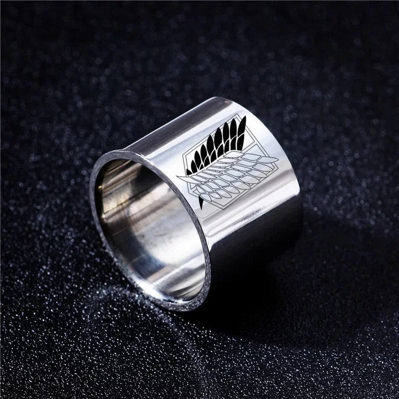 18mm Attack on Titan Black sliver Stainless Steel Ring Wings Of Liberty Flag Finger Rings For Men Women Jewelry Anime Fans