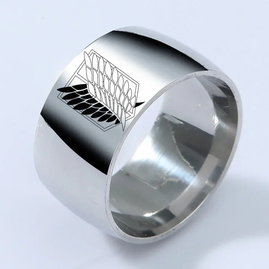 18mm Attack on Titan Black sliver Stainless Steel Ring Wings Of Liberty Flag Finger Rings For Men Women Jewelry Anime Fans