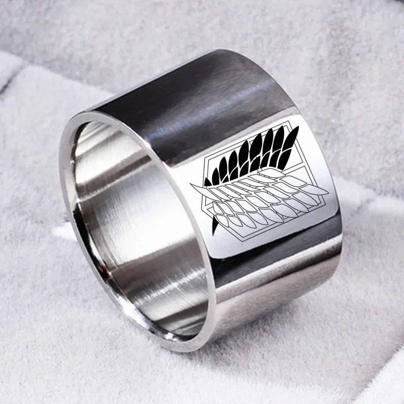 18mm Attack on Titan Black sliver Stainless Steel Ring Wings Of Liberty Flag Finger Rings For Men Women Jewelry Anime Fans