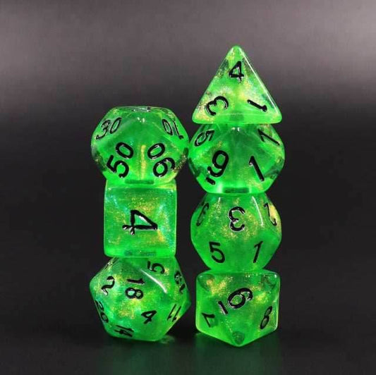 Forest Green Glitter with Black Numbering 7-Dice Set RPG - 