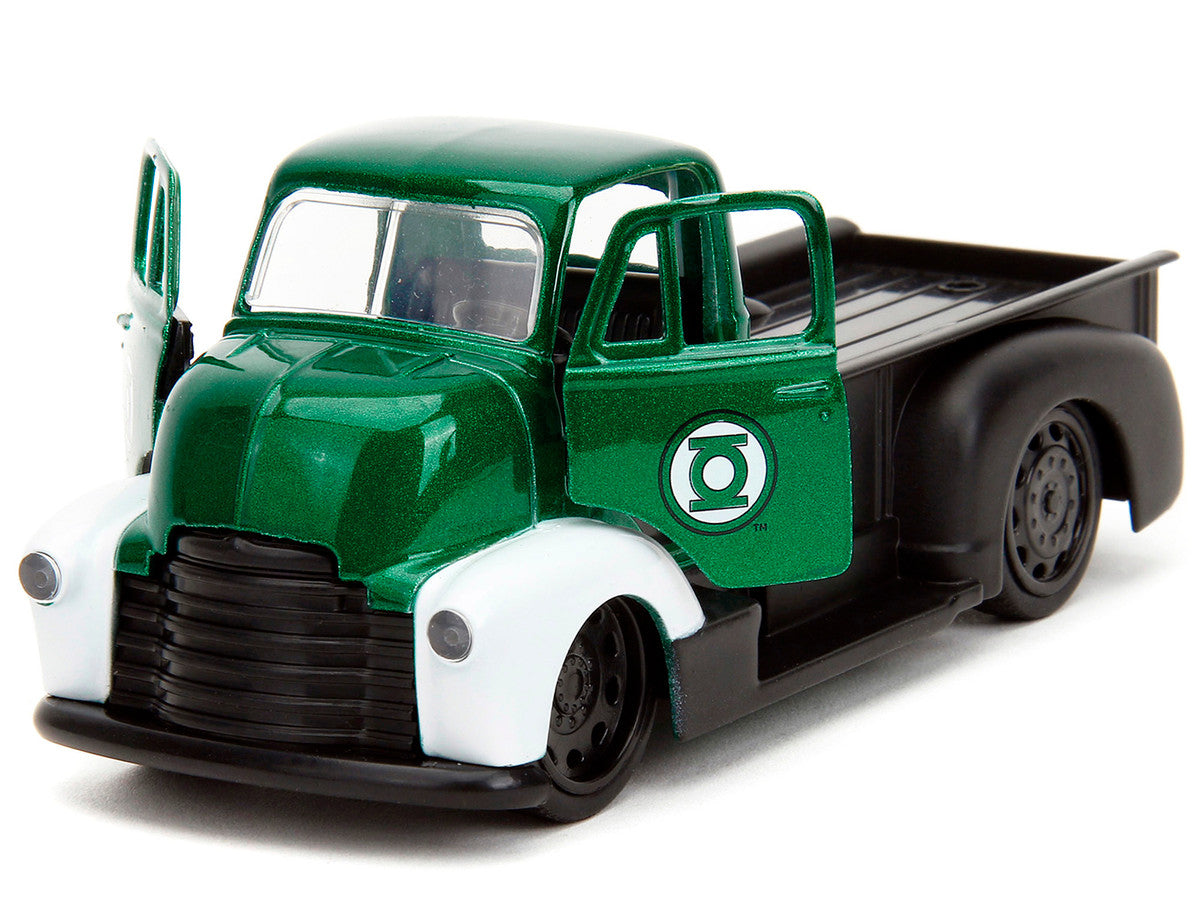 1952 Chevrolet COE Pickup Truck Green Metallic and Black and Green Lantern Diecast Figure "DC Comics" "Hollywood Rides" Series 1/32 Diecast Model Car by Jada