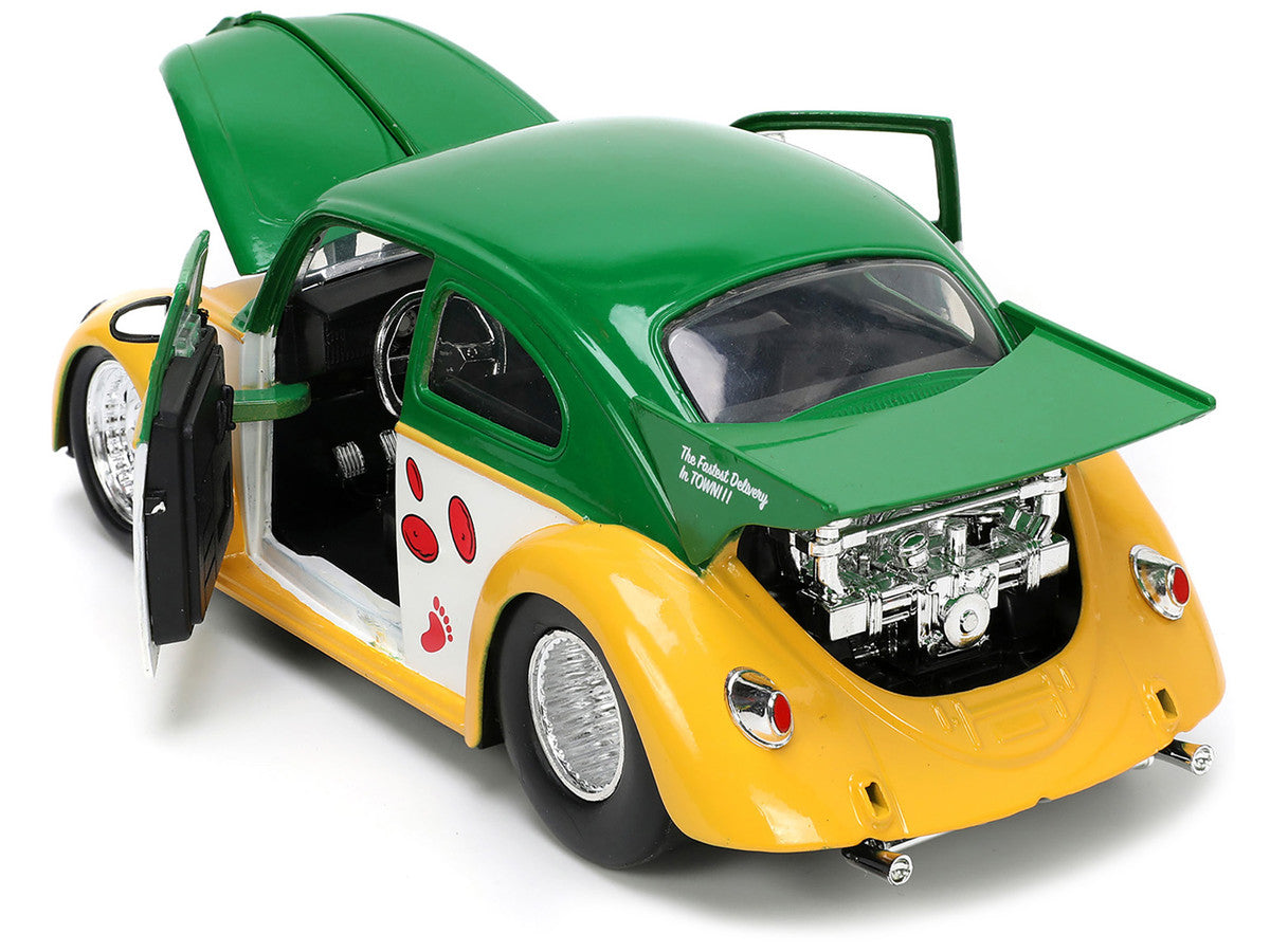 1959 Volkswagen Drag Beetle Green and Yellow and Michelangelo Diecast Figure "Teenage Mutant Ninja Turtles" "Hollywood Rides" Series 1/24 Diecast Model Car by Jada