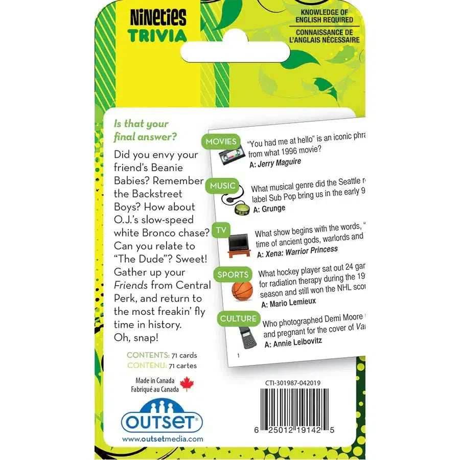 1990s A Decade of Trivia Card Game Outset - 