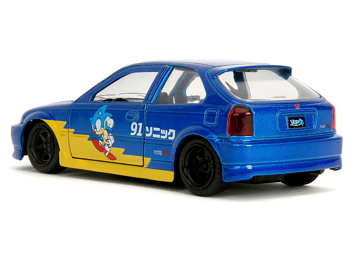 1997 Honda Civic Type R Blue Metallic with Graphics "Sonic the Hedgehog" (1991) Video Game "Hollywood Rides" Series 1/32 Diecast Model Car by Jada