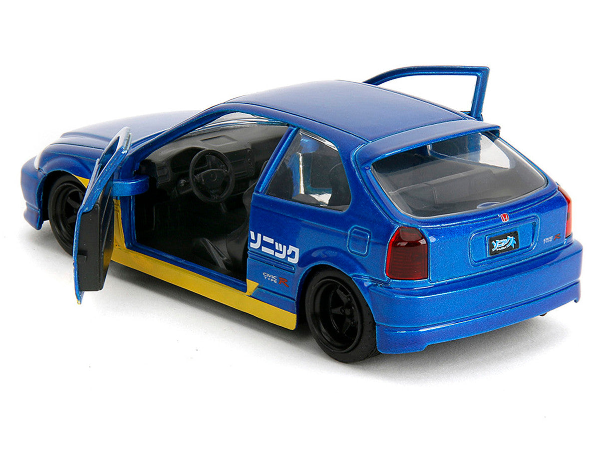 1997 Honda Civic Type R Blue Metallic with Graphics "Sonic the Hedgehog" (1991) Video Game "Hollywood Rides" Series 1/32 Diecast Model Car by Jada