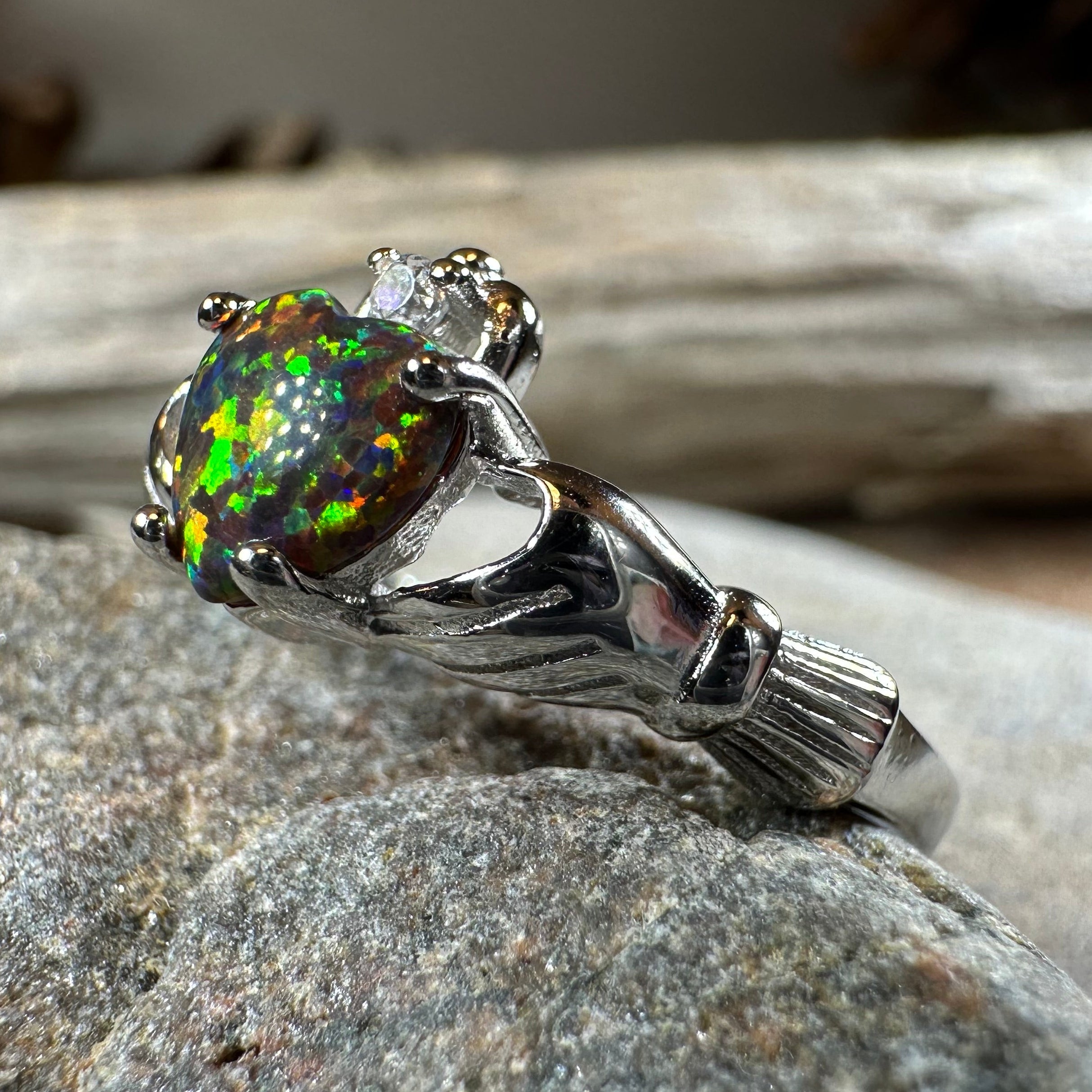 Black Opal Claddagh Ring