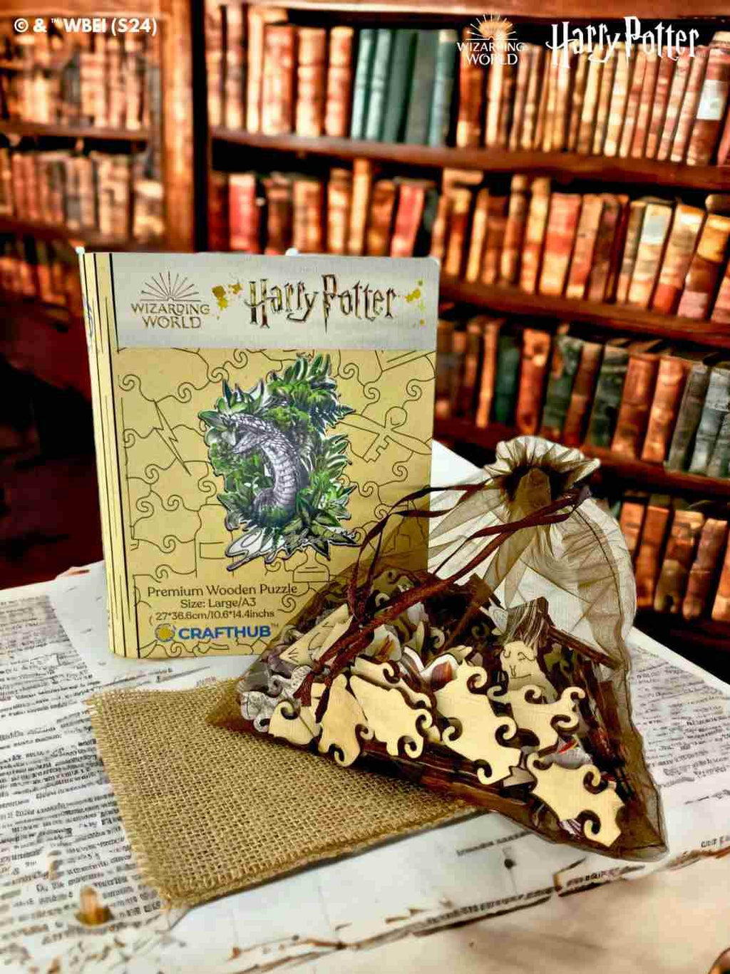 Harry Potter - Slytherin Crest - Utilitarian Romance Wooden Jigsaw Puzzle - A4 + Wooden Gift Box
