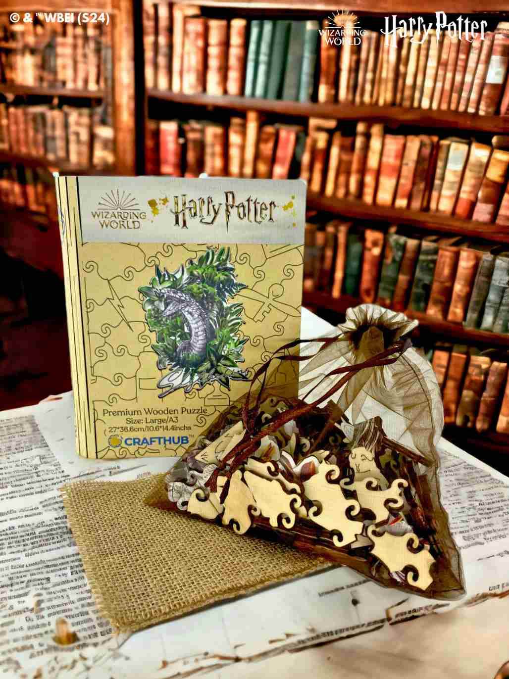 Harry Potter - Slytherin Crest - Utilitarian Romance Wooden Jigsaw Puzzle - A4 + Wooden Gift Box