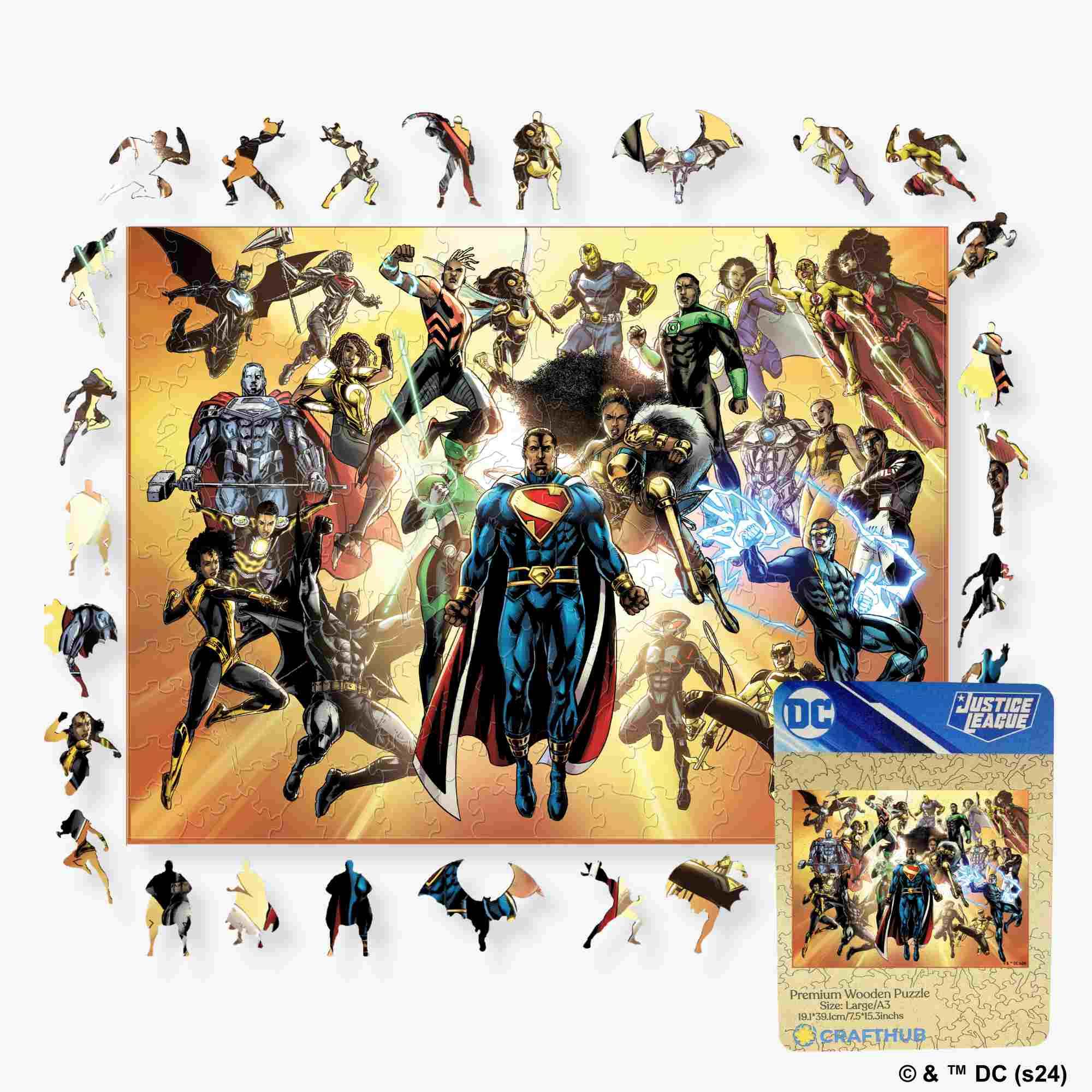 Justice League Super-Hero Wooden Jigsaw Puzzle - A4 + Wooden Gift Box
