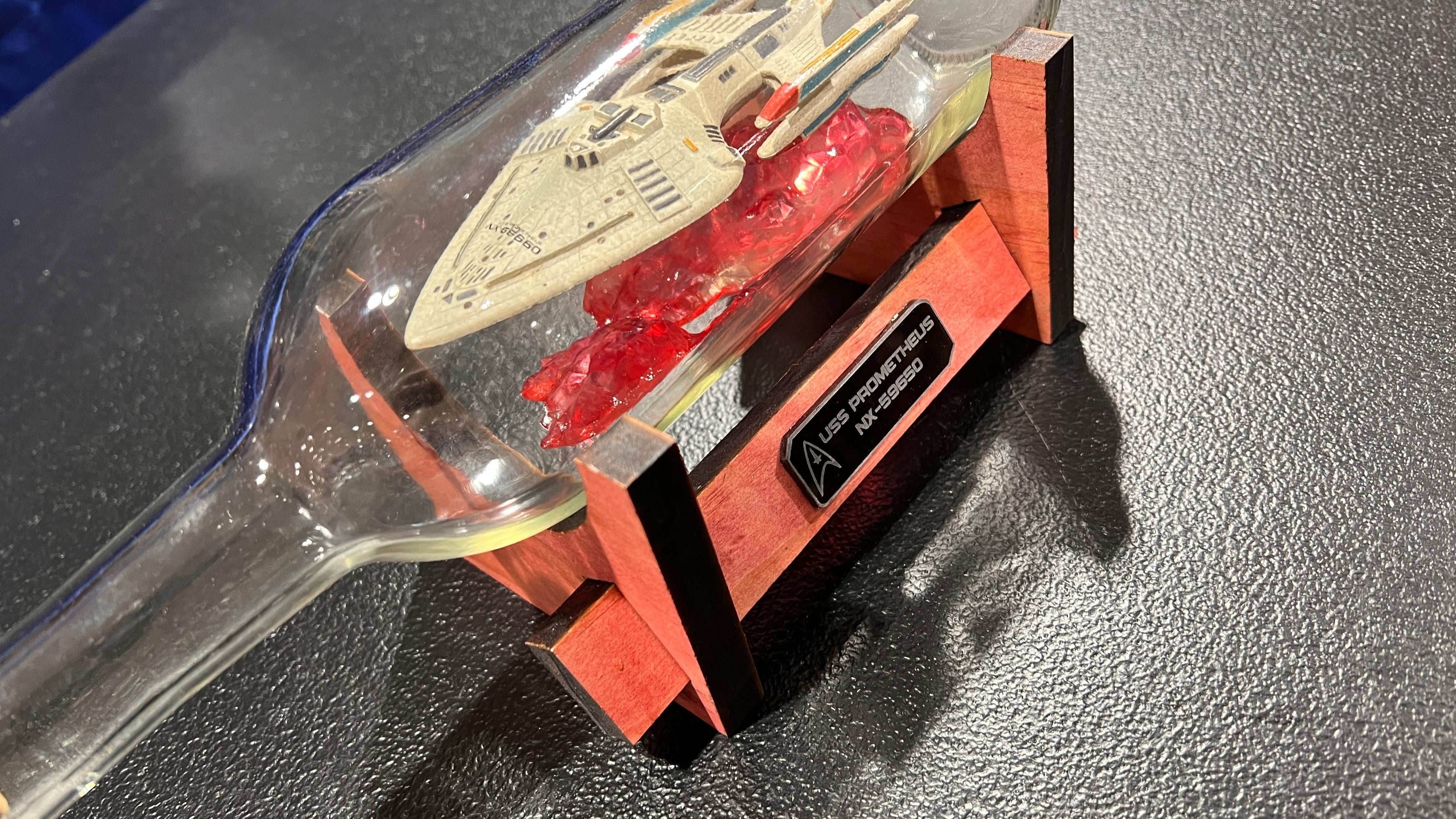 Star Trek USS Prometheus NX-59650 Starship in a Bottle - With Stand