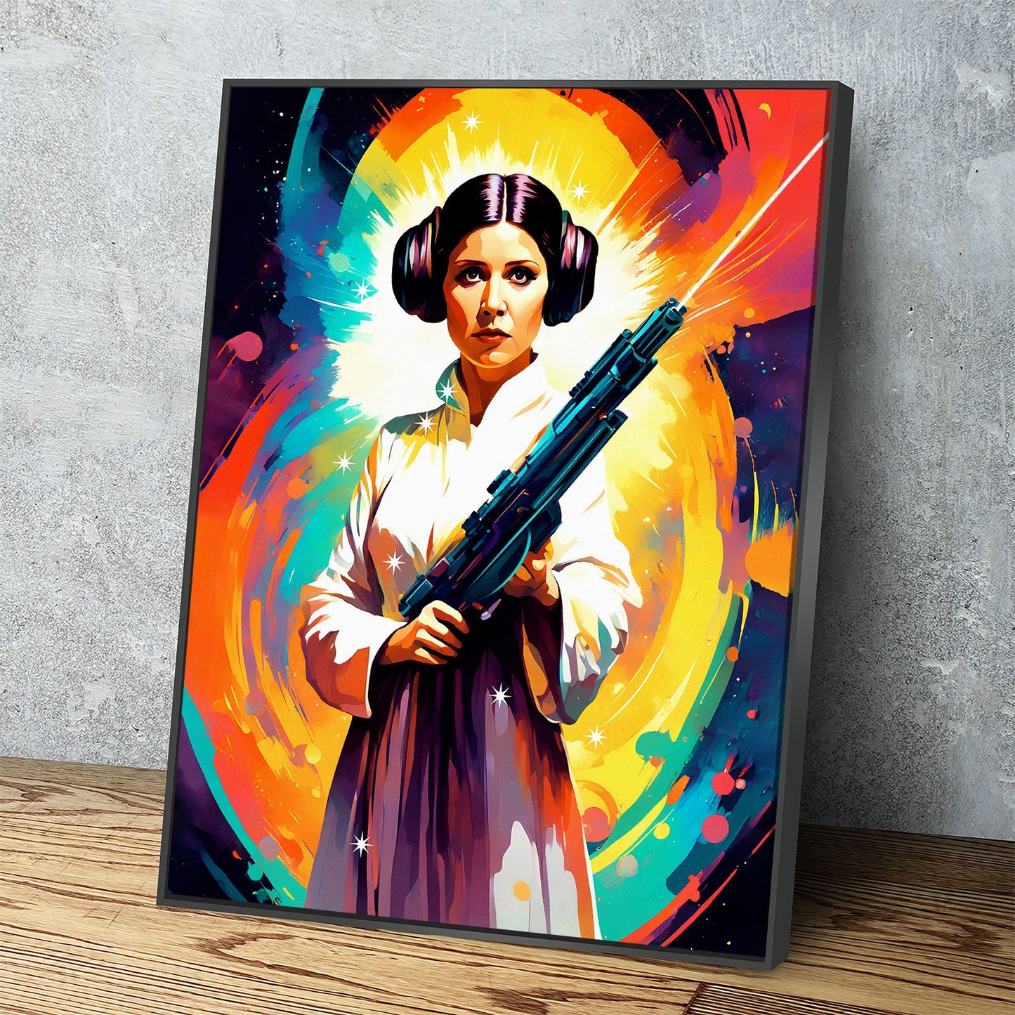 Abstract Princess Leia Canvas Wall Art, Colorful Princess Leia Print