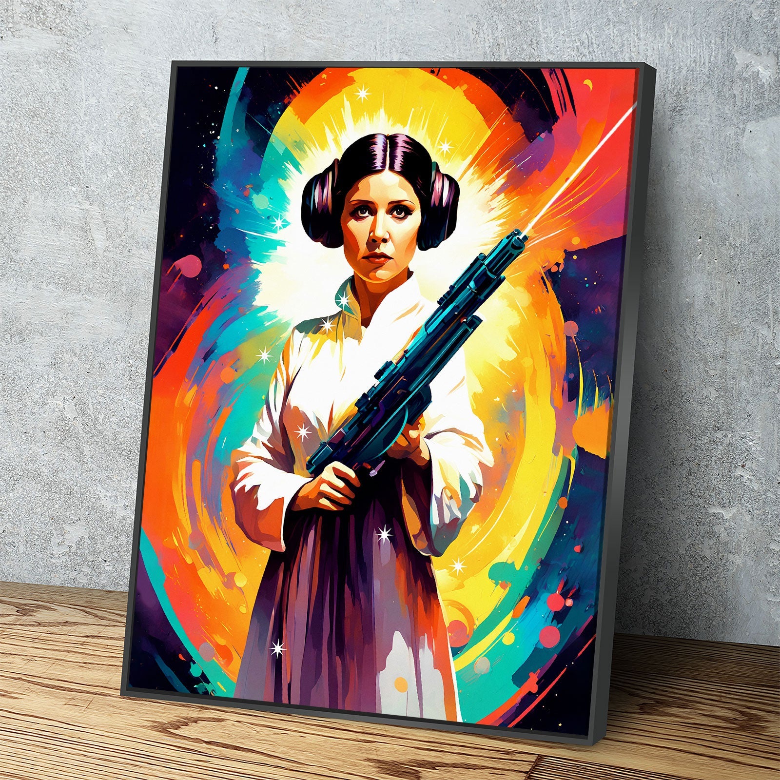 Abstract Princess Leia Canvas Wall Art, Colorful Princess Leia Print