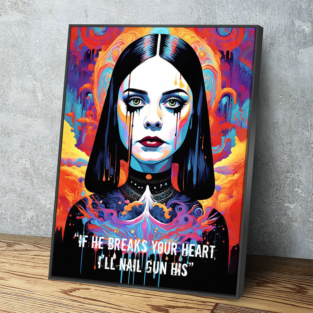 Abstract Wednesday Adams Canvas Wall Art, Colorful Wednesday Adams Print