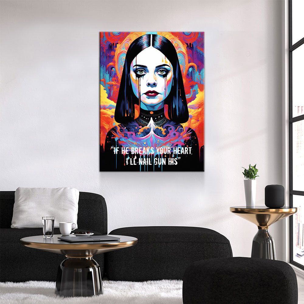 Abstract Wednesday Adams Canvas Wall Art, Colorful Wednesday Adams Print