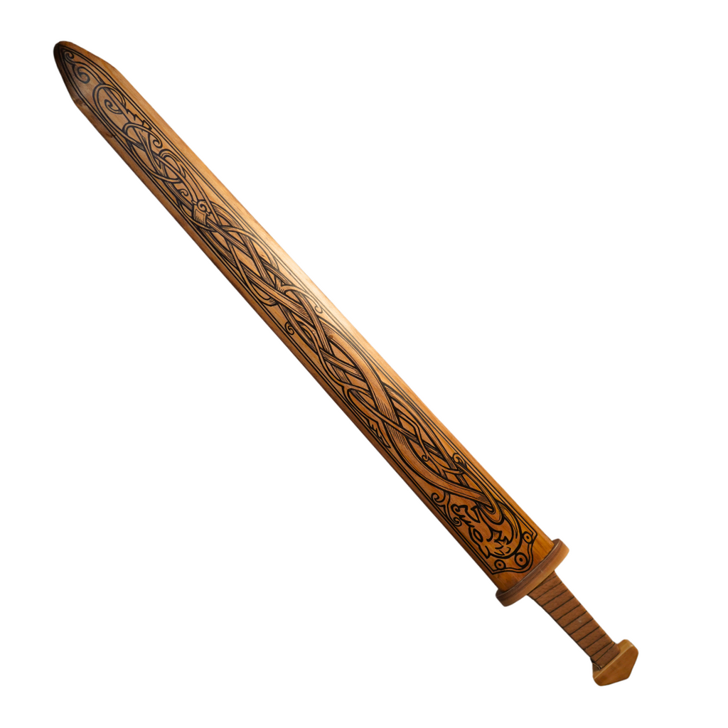 Large Wood Replica Viking Sword with Norse Motif