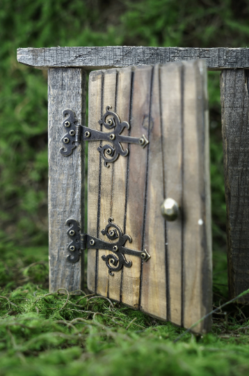Tiny Fairy Door Medieval Strap Hinge with Bronze Finish - Set of 2