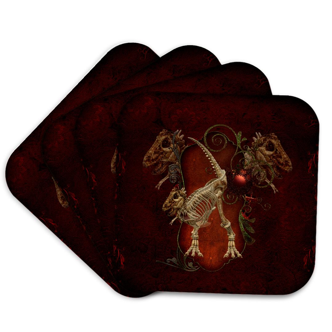 3dRose Heike Köhnen Design Fantasy - T Rex Skeleton on Vintage Background - Coasters