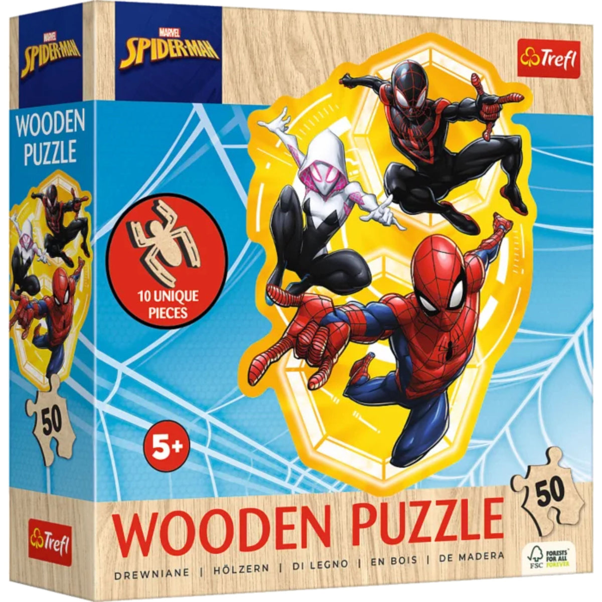Trefl Wood Craft 50 Piece Wooden Puzzle - Marvel Spider-Man Ready in Action