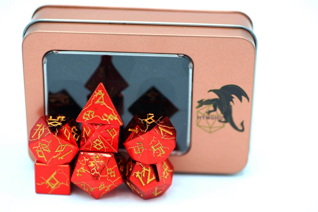 Red Chrome with Gold Solid Metal Barbarian Dice Set - 