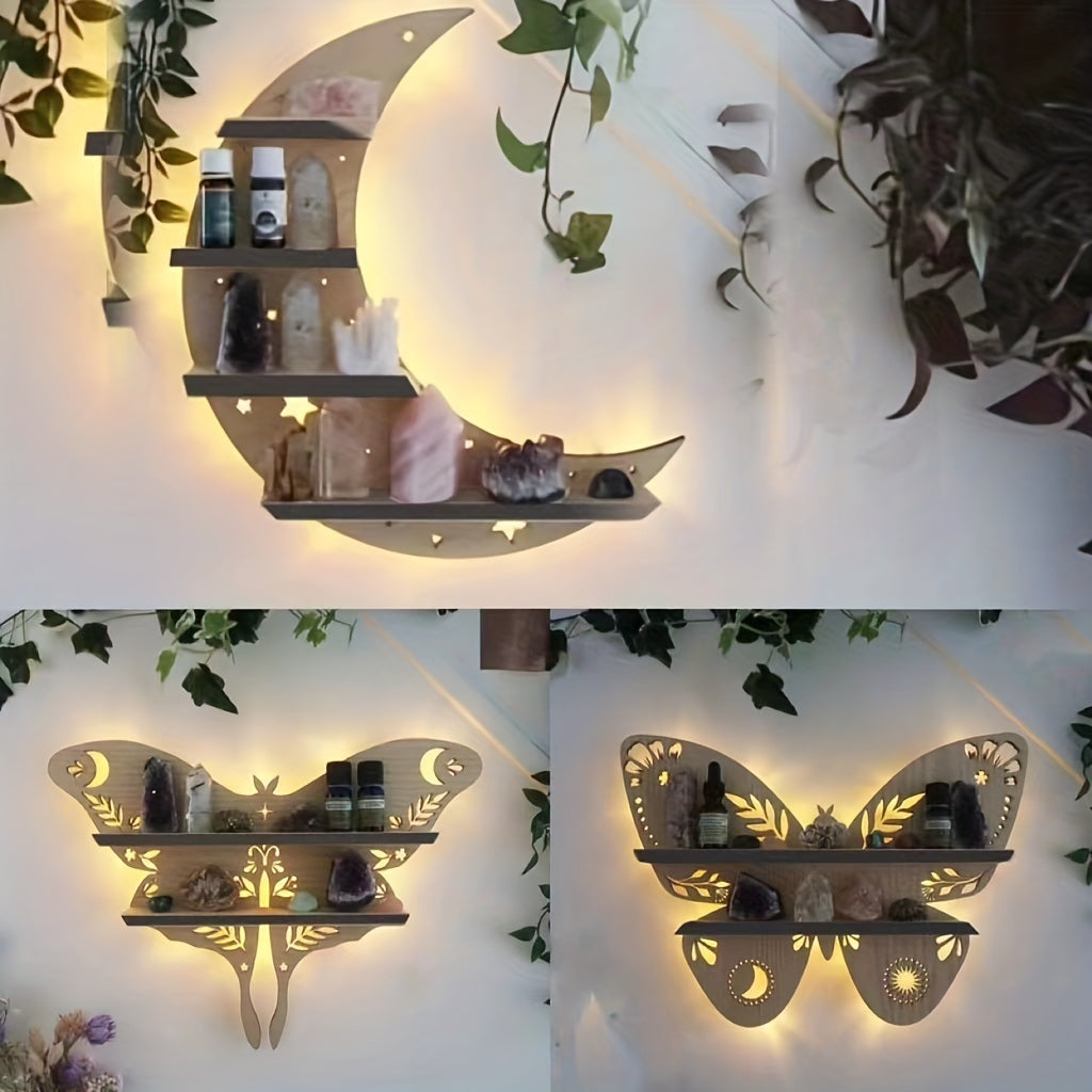 1pc Crystal Display Shelf - Wall Mounted Decorative Shelf for Moon Moth Butterfly Lamp - Perfect for Halloween, Thanksgiving, Christmas, and New Year Gifts