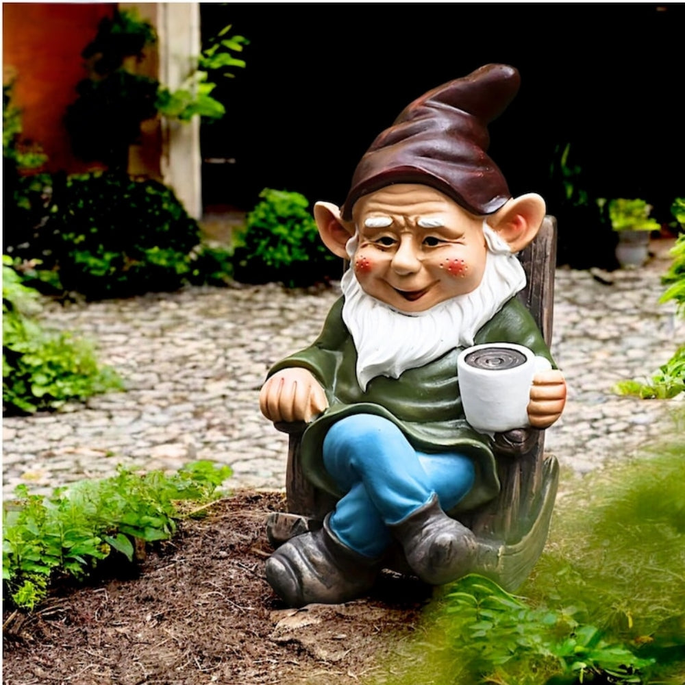 1pc Gnome Dwarf Rocking Chair Ornament Resin Outdoor Garden Decoration