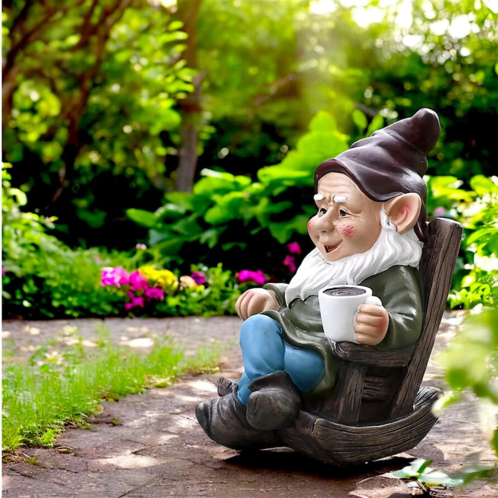 1pc Gnome Dwarf Rocking Chair Ornament Resin Outdoor Garden Decoration