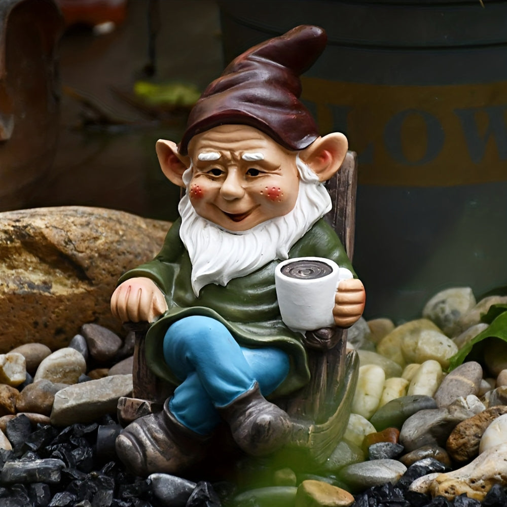 1pc Gnome Dwarf Rocking Chair Ornament Resin Outdoor Garden Decoration