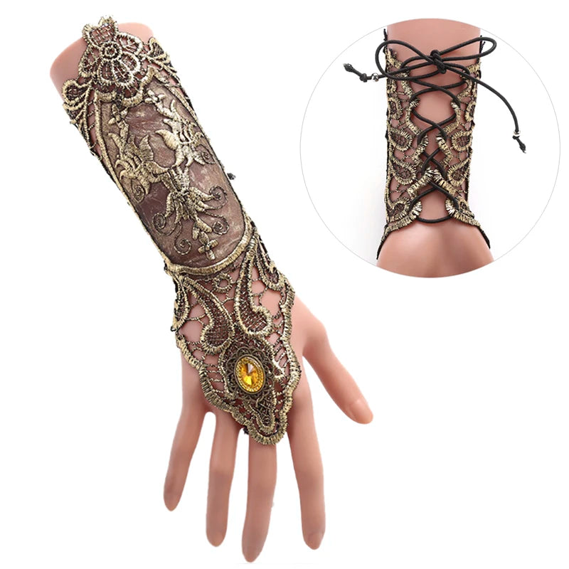 1pc Gothic Steampunk Lace Cuff Fingerless Glove Arm Warmer Bracelet Black Halloween Accessories Fashion And Sexy