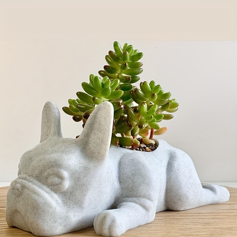 1pc Mini Resin PuppyFlower Pot, Succulent Planter, French Bulldog Shape Cute Bonsai Flower Pots, Cute Dog Flower Pots, Air Plant Holder, For Home Garden Office Desktop Decor (No Plants)