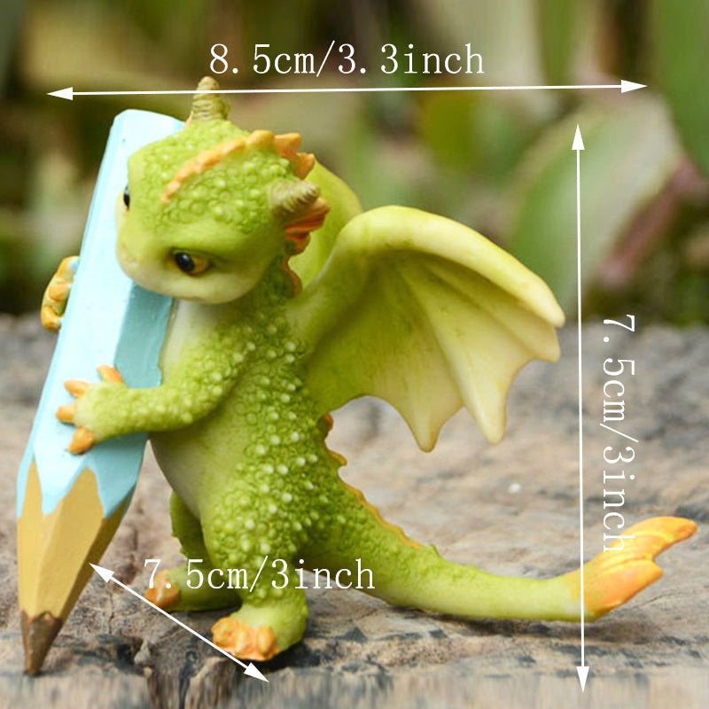 1pc Miniature Fairy Garden Figurines, Cute Resin Dragon Statue, Mini Dragon Reading Figurine, Mini Pink Dragon And Baby Statue, Fairy Garden Decor, For Flowerpot Bookshelf Collection