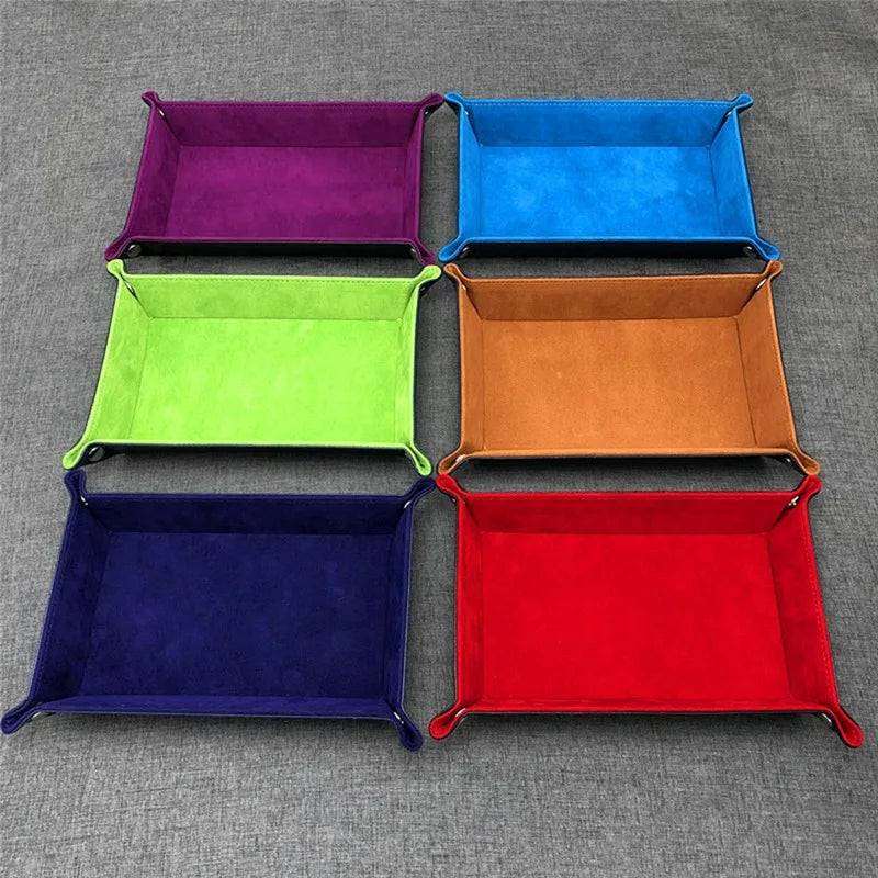 1pc Rectangle Storage Tray PU Leather Velvet Folding Dice Tray Table Games Key Wallet Coin Organizer Trays Sundries Serving Tray