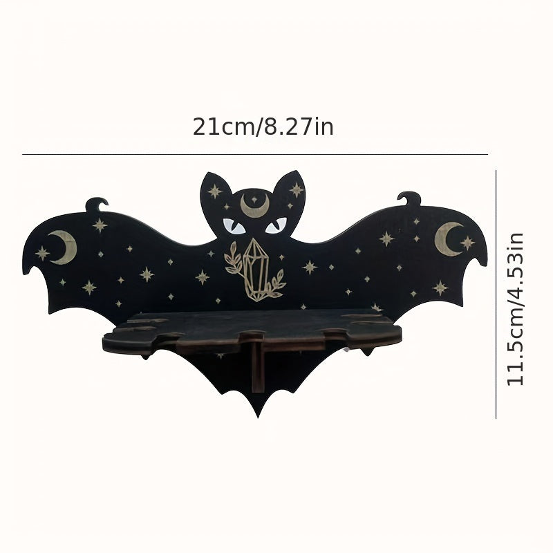 1pc Rustic Wooden Bat Crystal Floating Shelf - Wall Hanging Decorative Shelf Rack for Home, Living Room, Bedroom - Perfect for Halloween, Thanksgiving, Christmas, and New Year Gifts