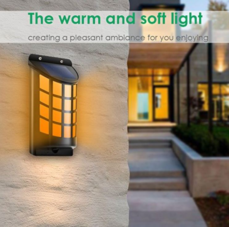 1PCS  Flame Light Solar Powered Wall Lights 66 LED Porch Lamps 54LM Green  Material