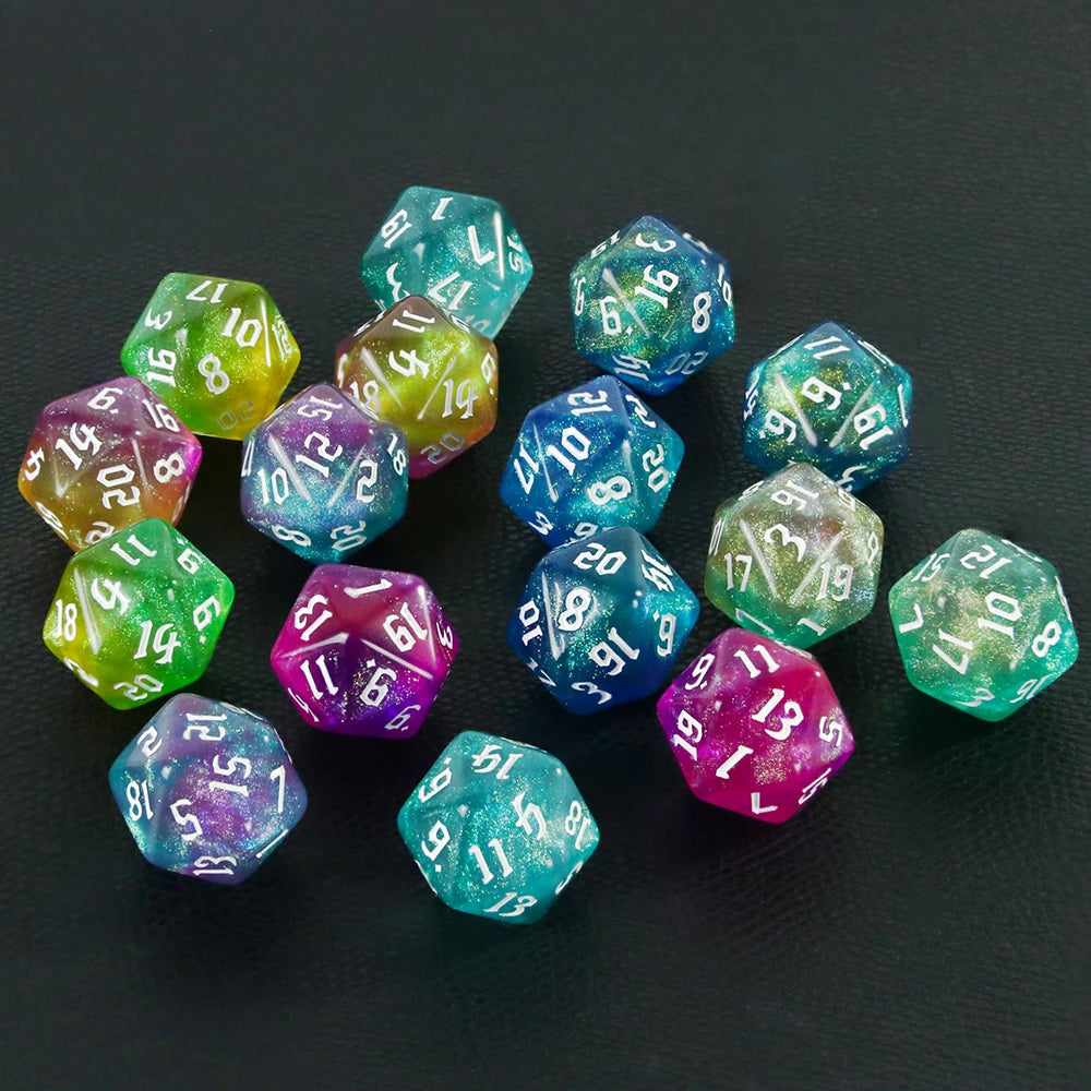 20 Sided Mixed Colours Polyhedral Dice D20 Amazing Glitter Dice for RPG DND Math Teaching Playing Tabletop Games