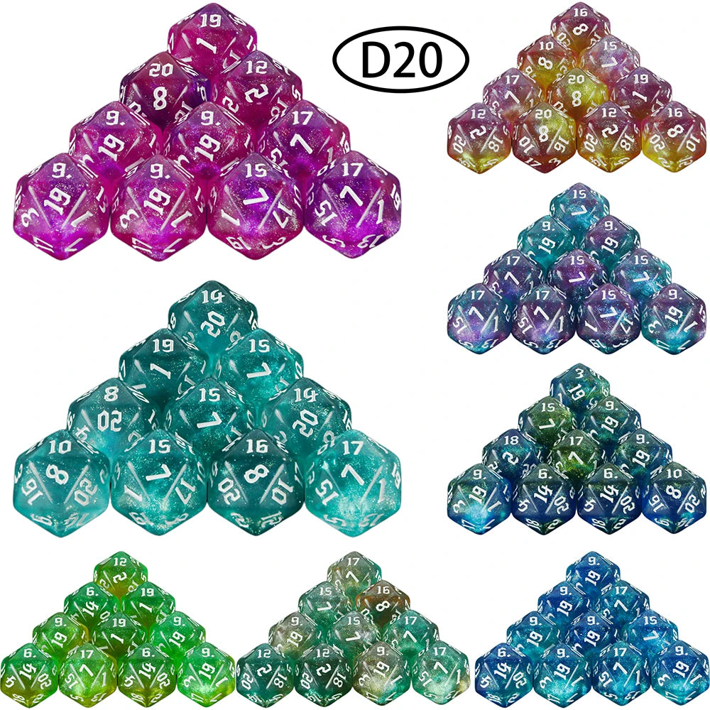 20 Sided Mixed Colours Polyhedral Dice D20 Amazing Glitter Dice for RPG DND Math Teaching Playing Tabletop Games