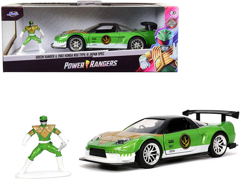 2002 Honda NSX Type-R Japan Spec RHD (Right Hand Drive) and Green Ranger Diecast Figurine "Power Rangers" "Hollywood Rides" Series 1/32 Diecast Model Car by Jada