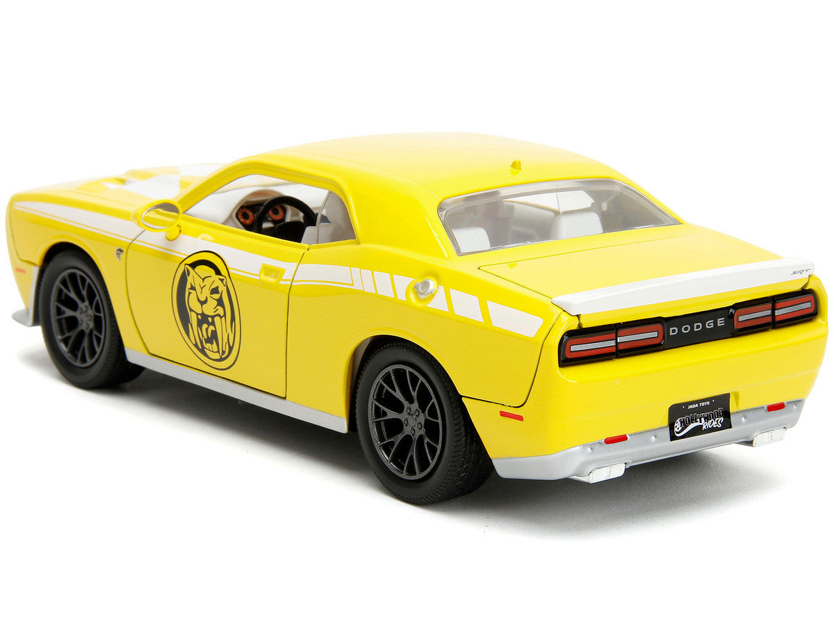 2015 Dodge Challenger SRT Hellcat Yellow with Graphics and Yellow Ranger Diecast Figure "Power Rangers" "Hollywood Rides" Series 1/24 Diecast Model Car by Jada