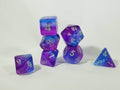 Purple & Blue Translucent Glitter Aurora Poly Dice Set (7) New Silver Numbers RPG DnD - 