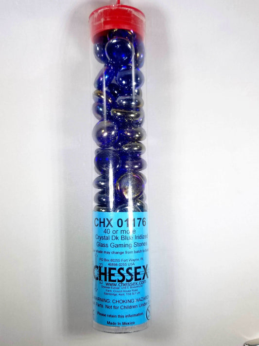 40+ Crystal Dk Blue Iridized Glass Gaming Stones Counters by Chessex - 