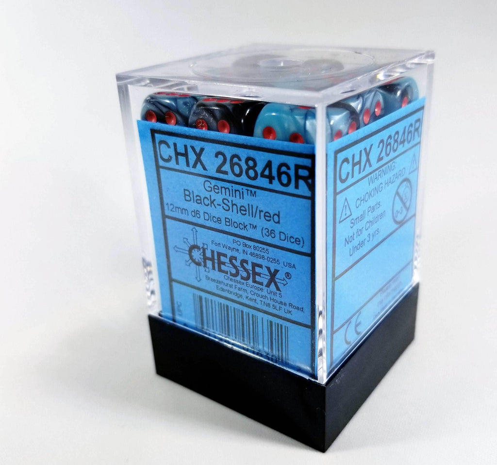 Limited Edition Chessex Gemini Black-Shell/red Dice 12mm Block (36 Dice) CHX 26846R - 