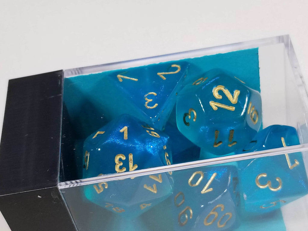 CHX 27486 Polyhedral 7-Die Borealis Teal w/ Gold Numbers Set Of 7 Dice Chessex - 