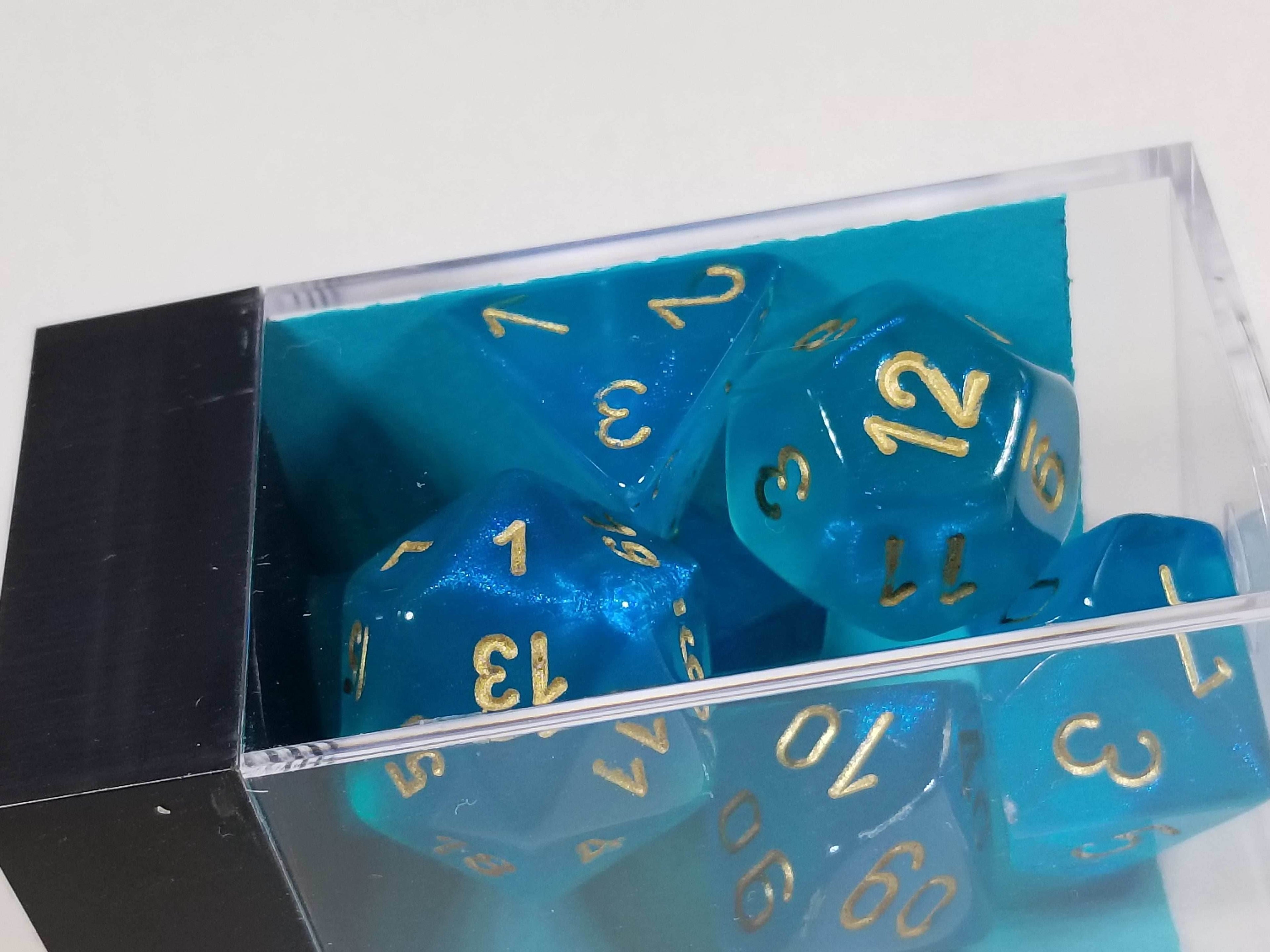 CHX 27486 Polyhedral 7-Die Borealis Teal w/ Gold Numbers Set Of 7 Dice Chessex - 