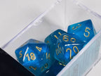 CHX 27486 Polyhedral 7-Die Borealis Teal w/ Gold Numbers Set Of 7 Dice Chessex - 