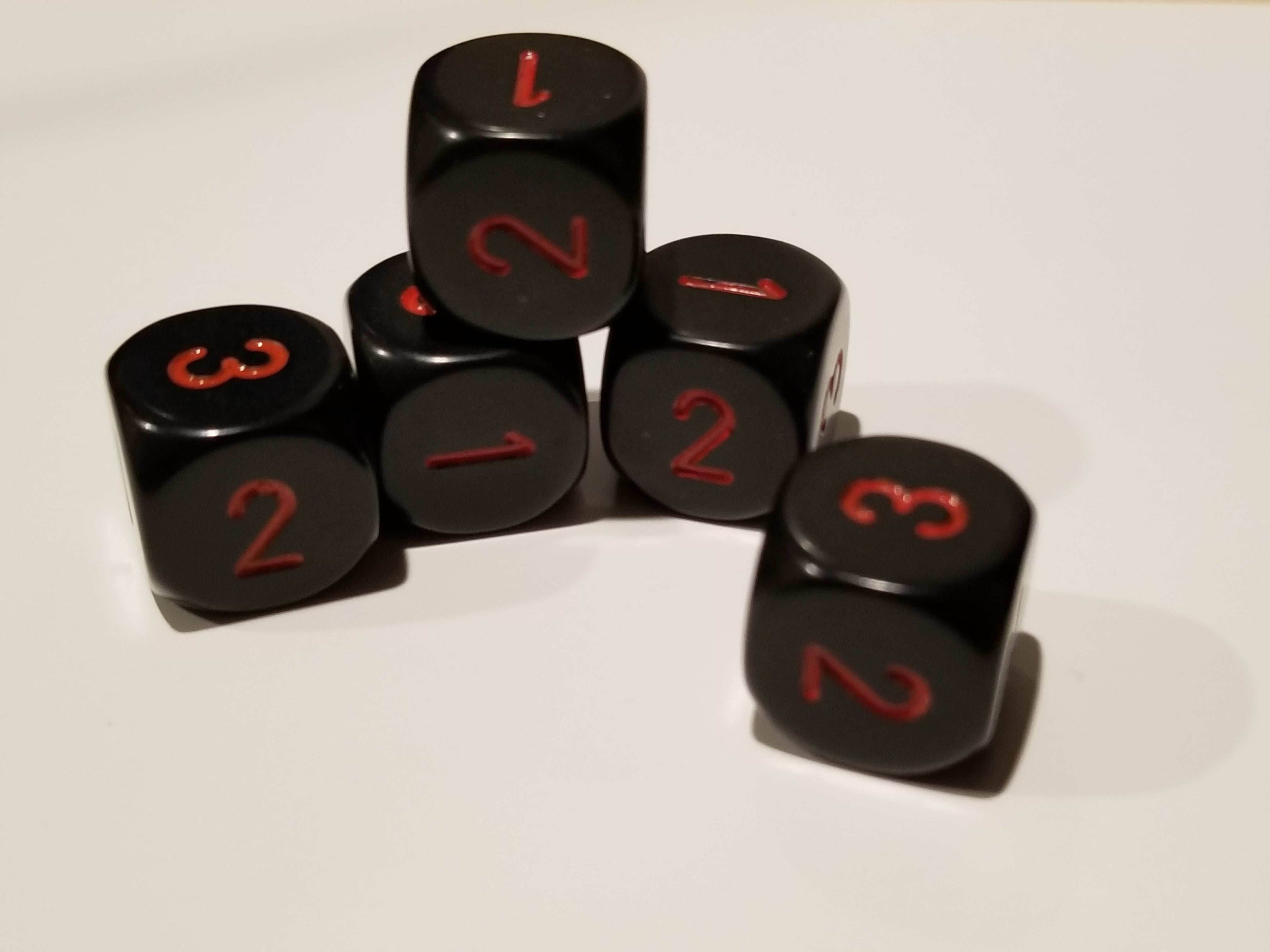 Opaque 16mm d3 (d6 w/1-2-3 twice) Black/red (sold per piece) - 