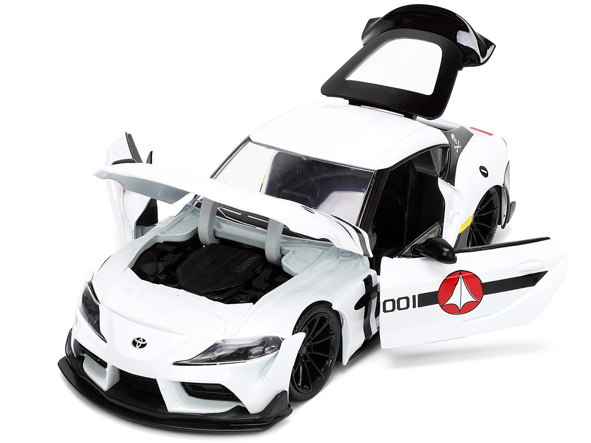 2020 Toyota Supra White and Roy Focker Diecast Figurine "Robotech" "Hollywood Rides" Series 1/24 Diecast Model Car by Jada