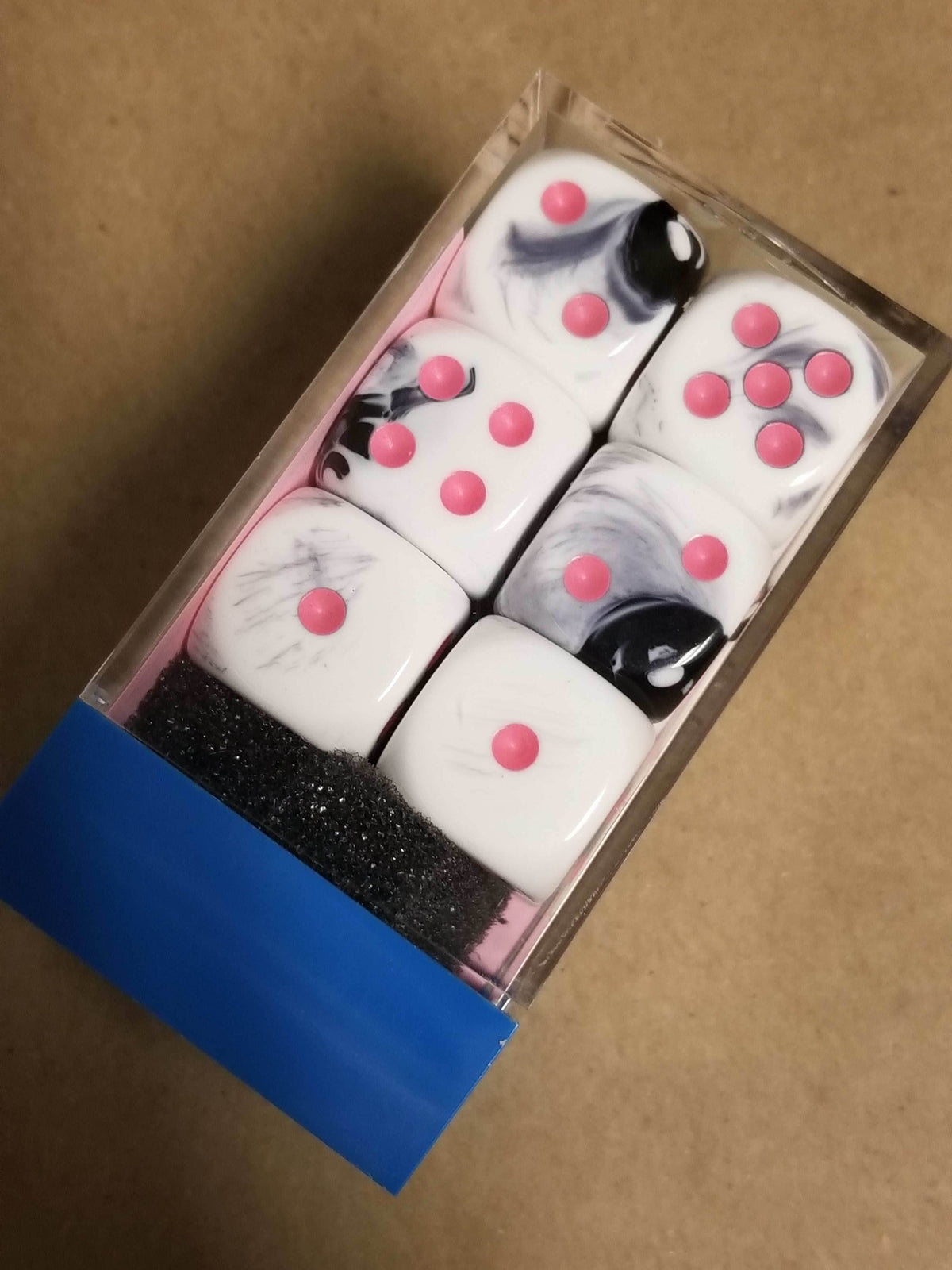 Gemini Black White w/Pink 16mm 12 dice block Limited Edition Lab Dice - 