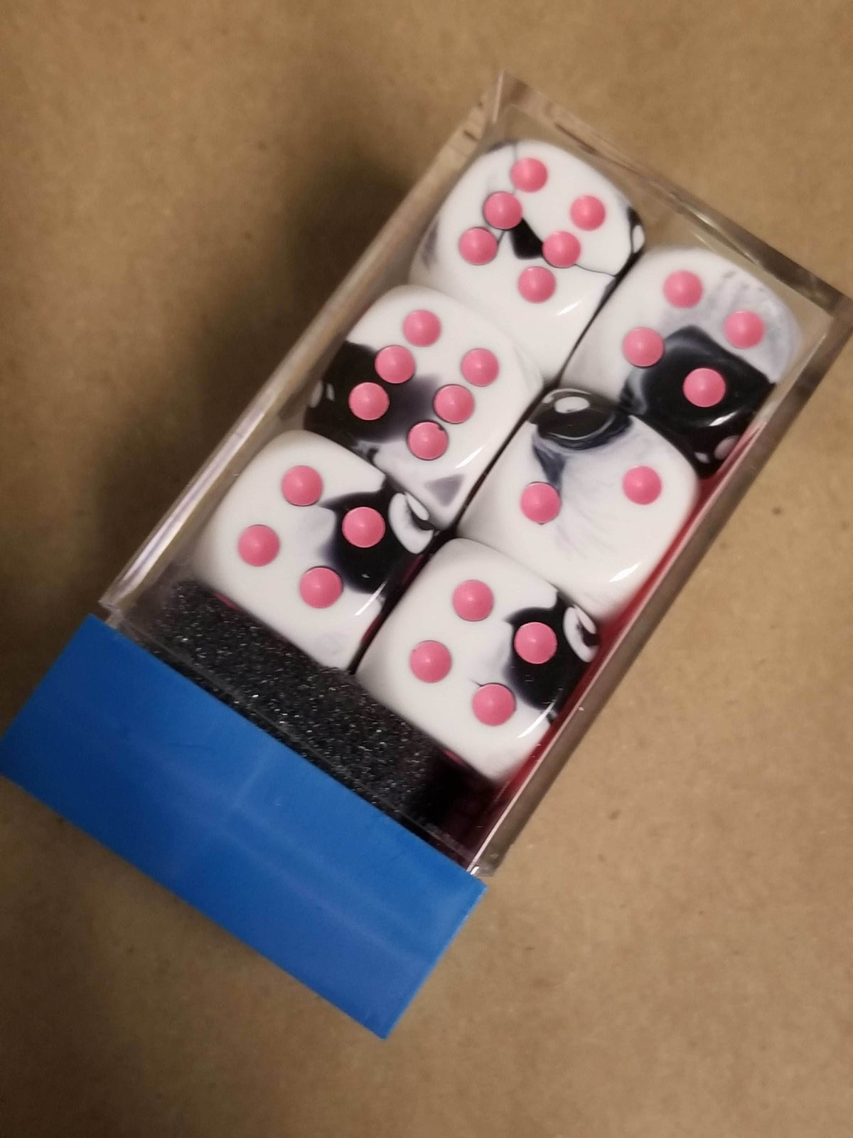 Gemini Black White w/Pink 16mm 12 dice block Limited Edition Lab Dice - 