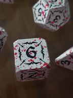 Battle Hardened Dice: White metal dice w/Black numbering and Red Splatter 7- Dice Set Rpg - 