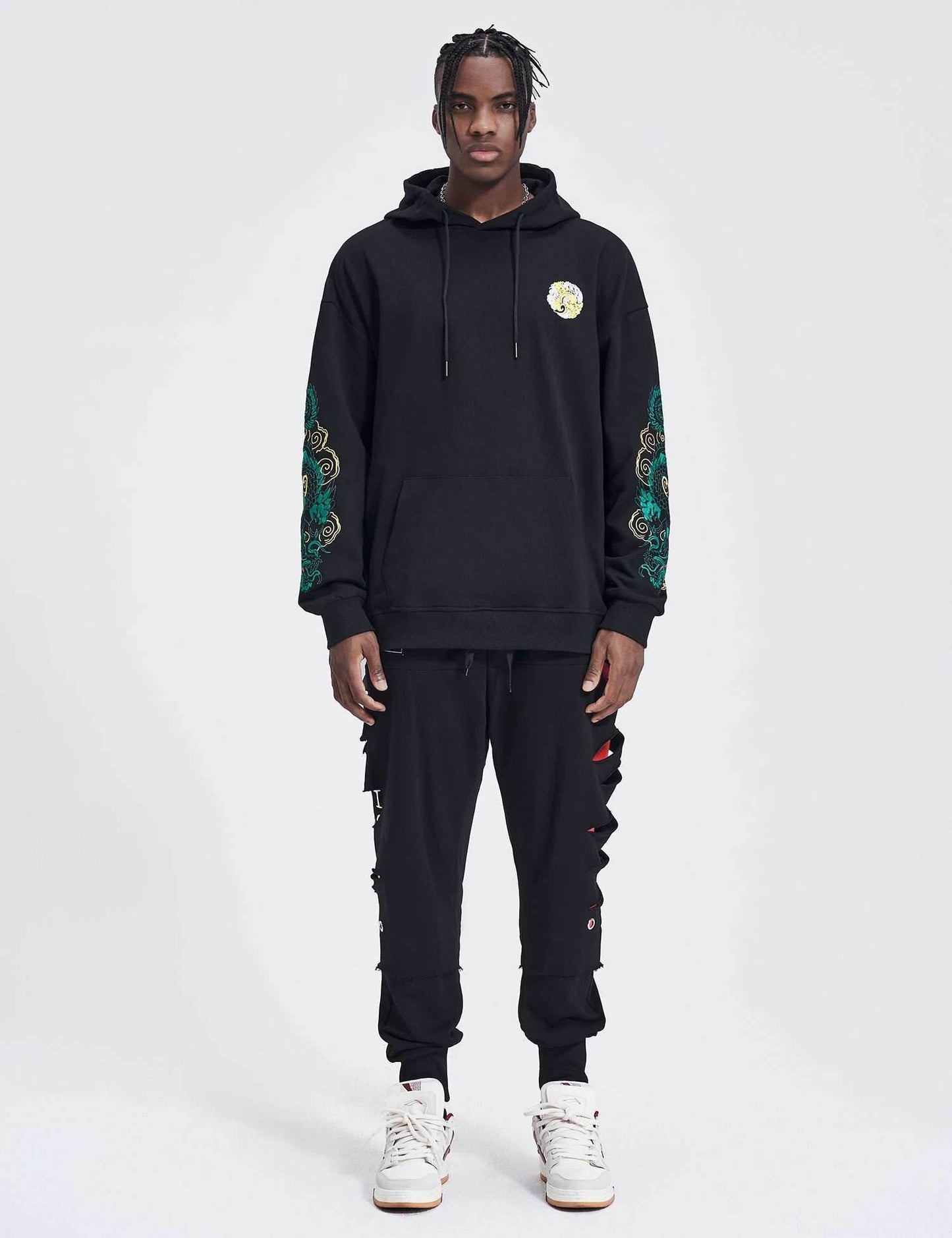 WSY340 Emerald Dragon Embroidery Hoodie - S