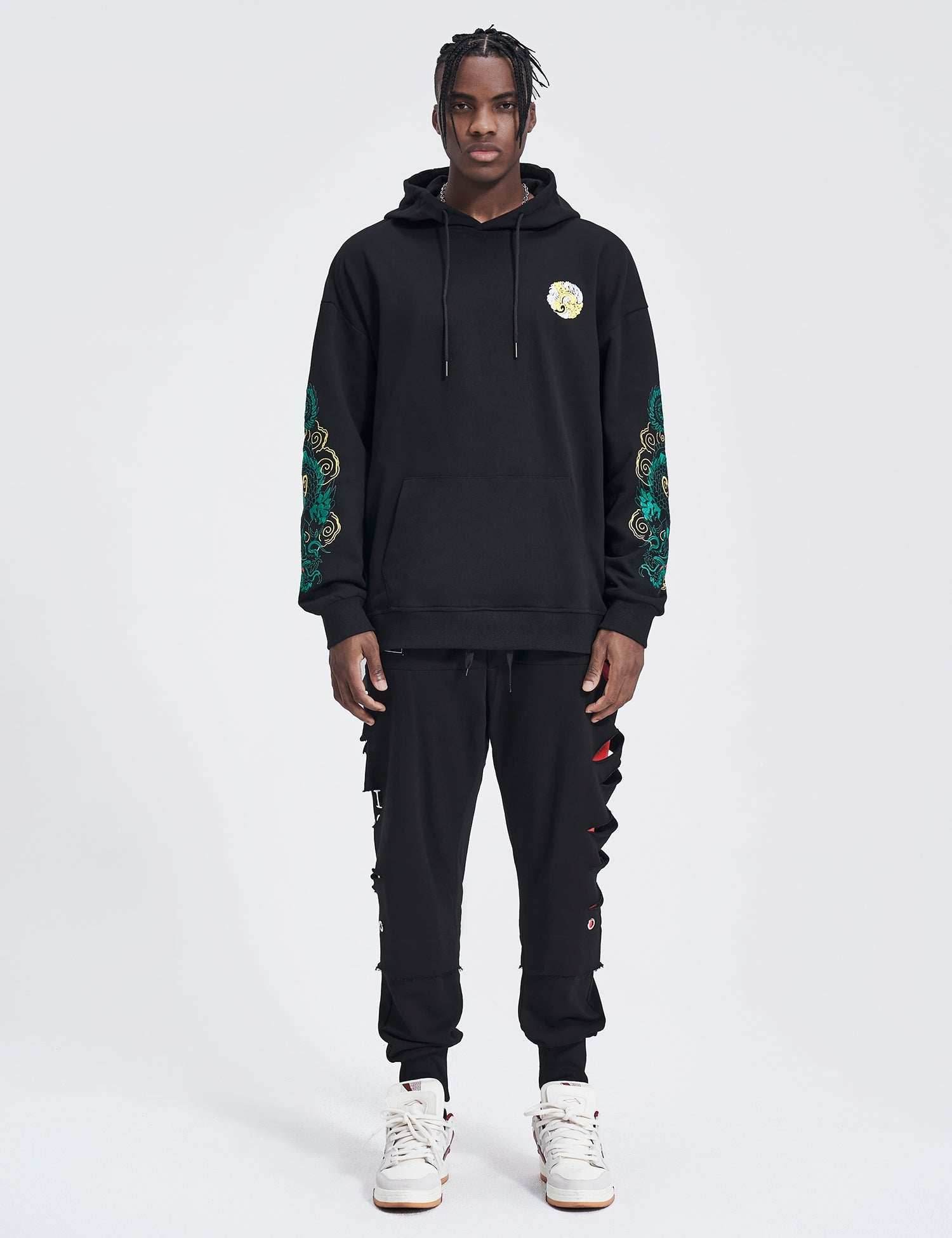WSY340 Emerald Dragon Embroidery Hoodie - S
